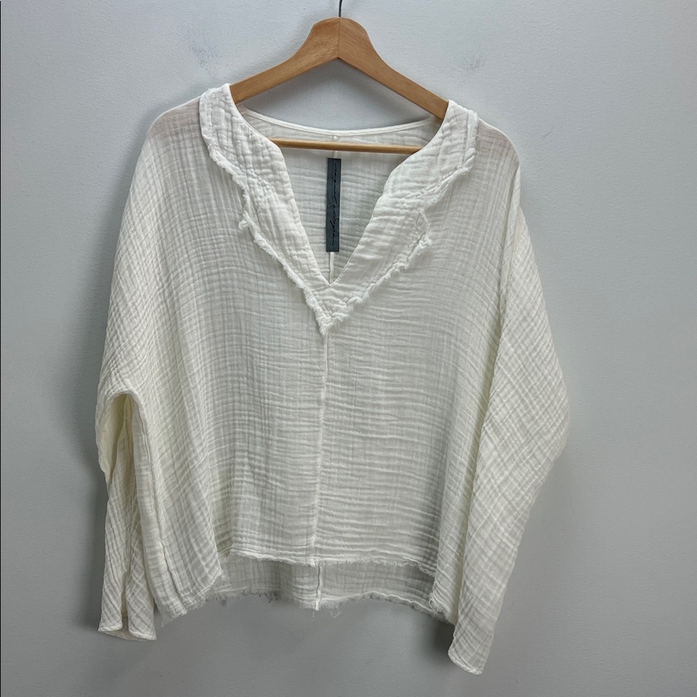 Raquel Allegra White Gauzy Top Cotton Lightweight Beachy Handmade USA Medium
